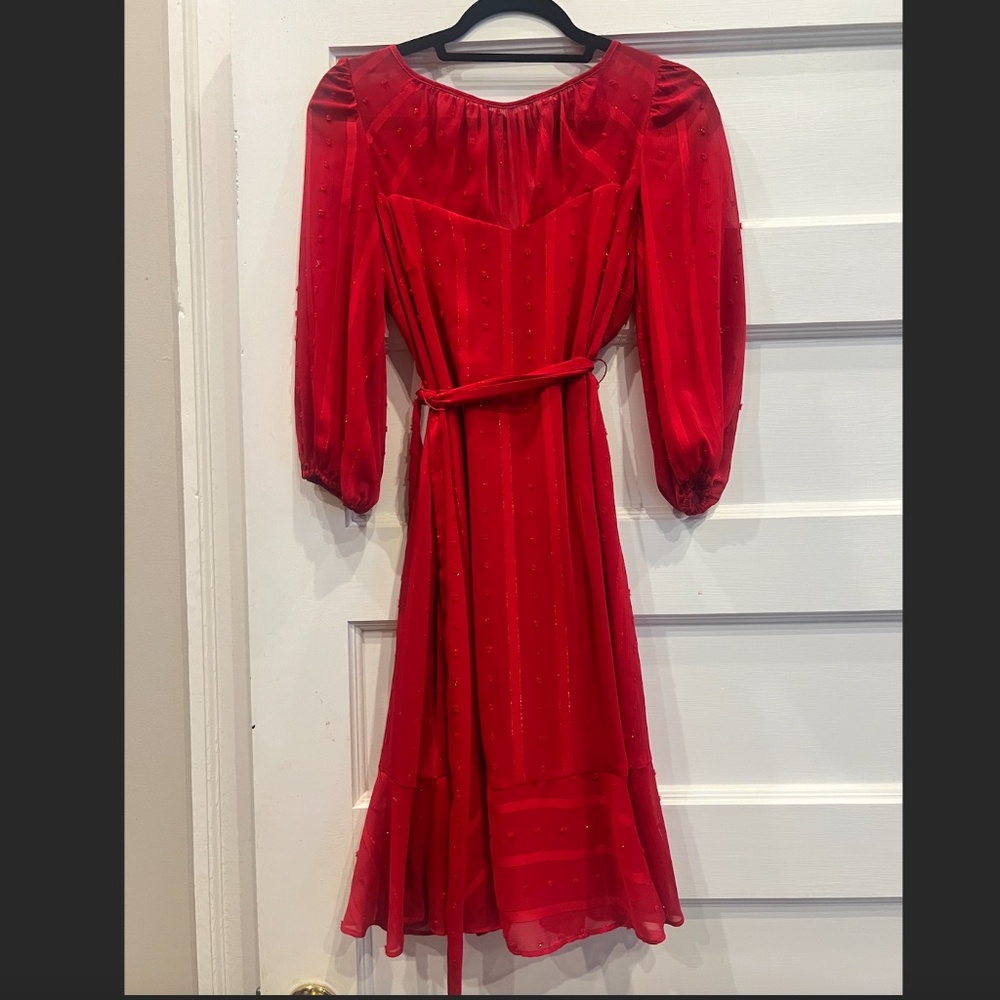 DKNY Fit & Flare Chiffon Dress with Metallic Details